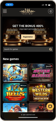 Pan Casino main page on mobile